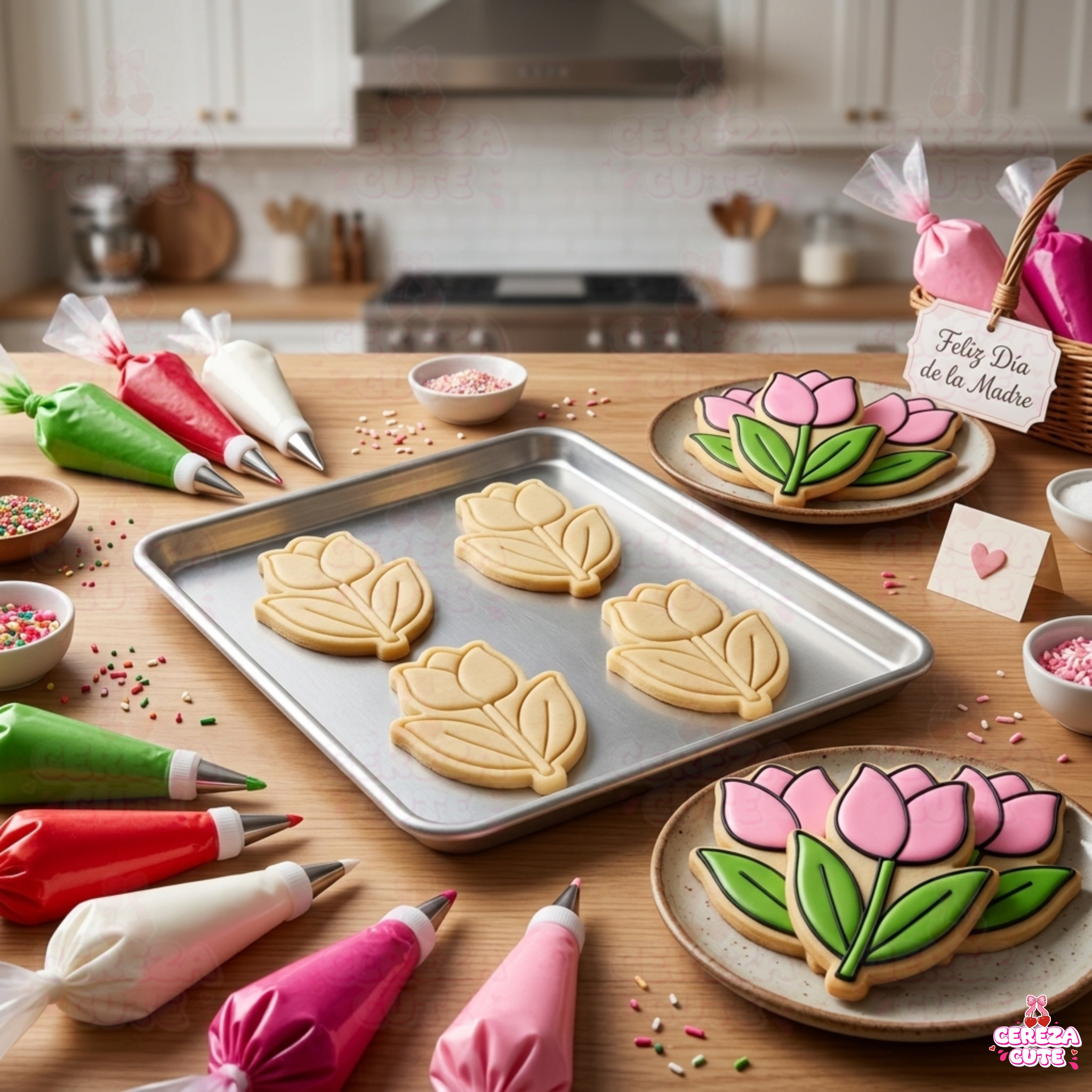 Cortador y sello de galletas Tulipanes para fondant reposteria, galletas, masa fria y manualidades.