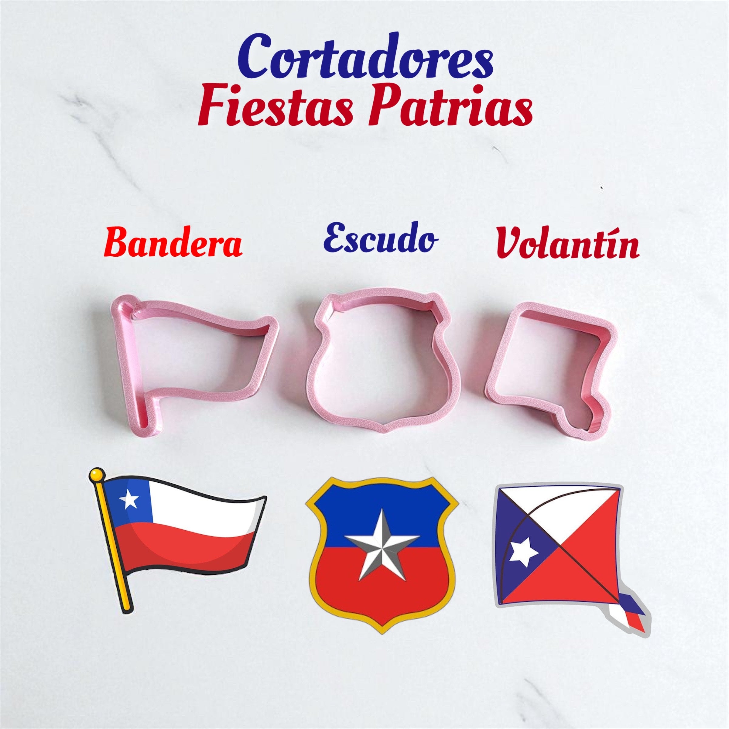 Pack 9 Cortadores de galletas Fechas Patrias para fondant reposteria, galletas, masa fria y manualidades.