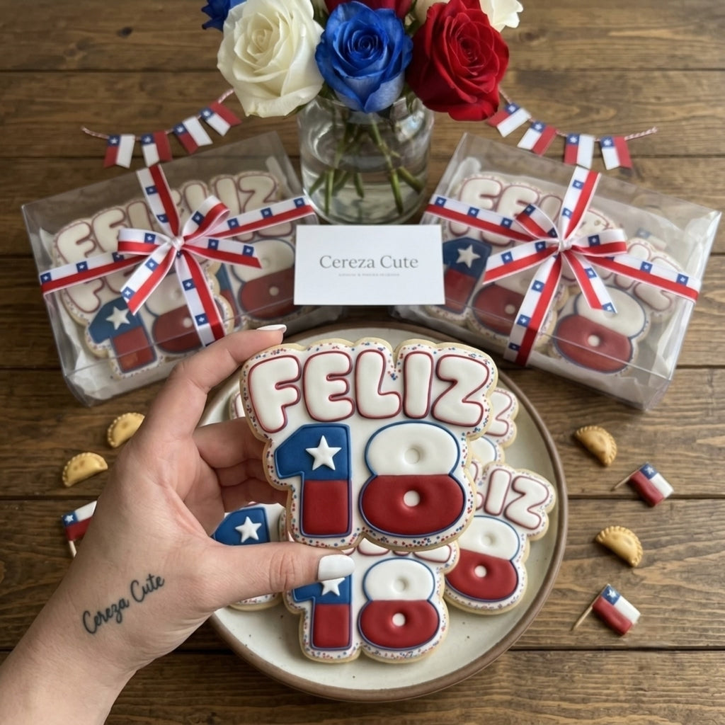 Cortador y sello de galleta FELIZ 18 de Chile para fondant reposteria, galletas, masa fria y manualidades.