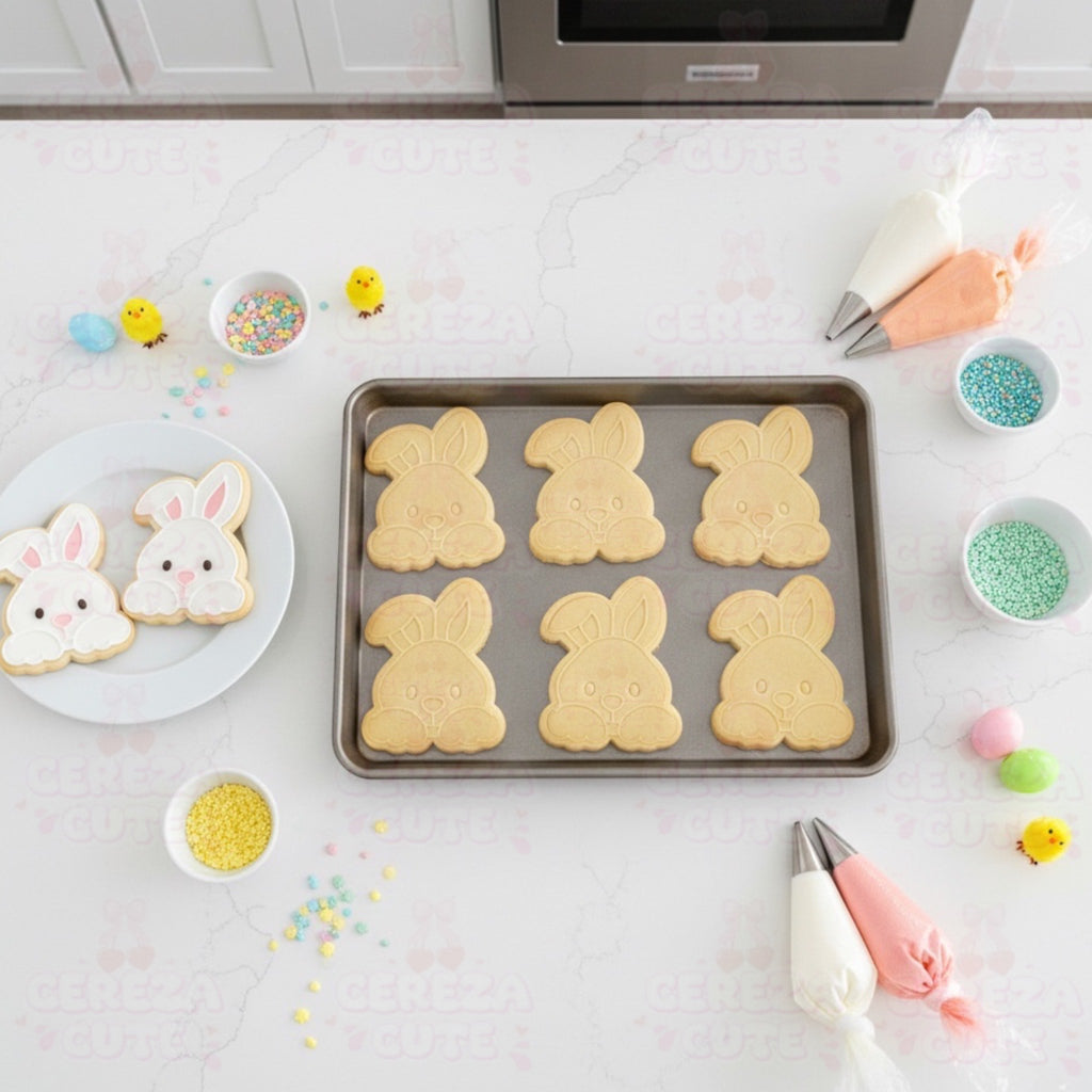 Cortador y sello de galleta Cara de conejo pascua para fondant reposteria, galletas, masa fria y manualidades.