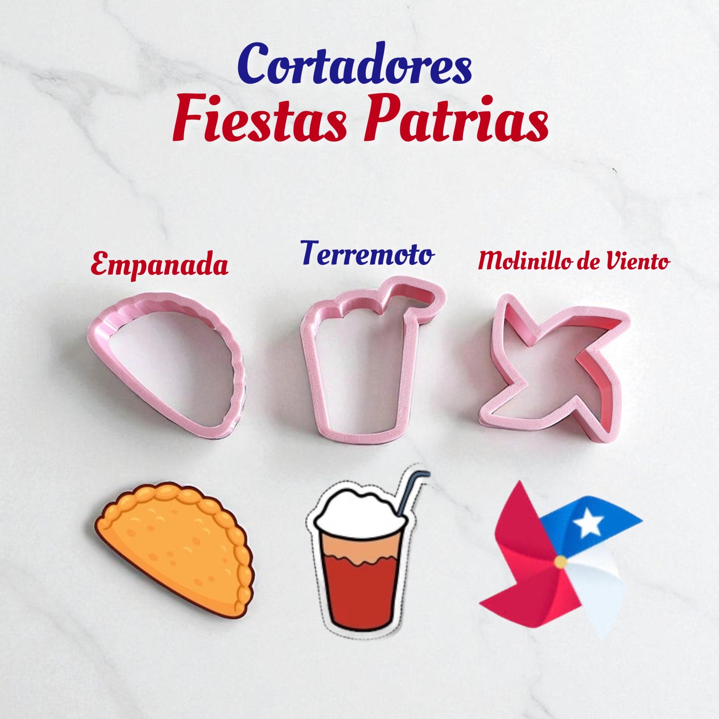 Pack 9 Cortadores de galletas Fechas Patrias para fondant reposteria, galletas, masa fria y manualidades.