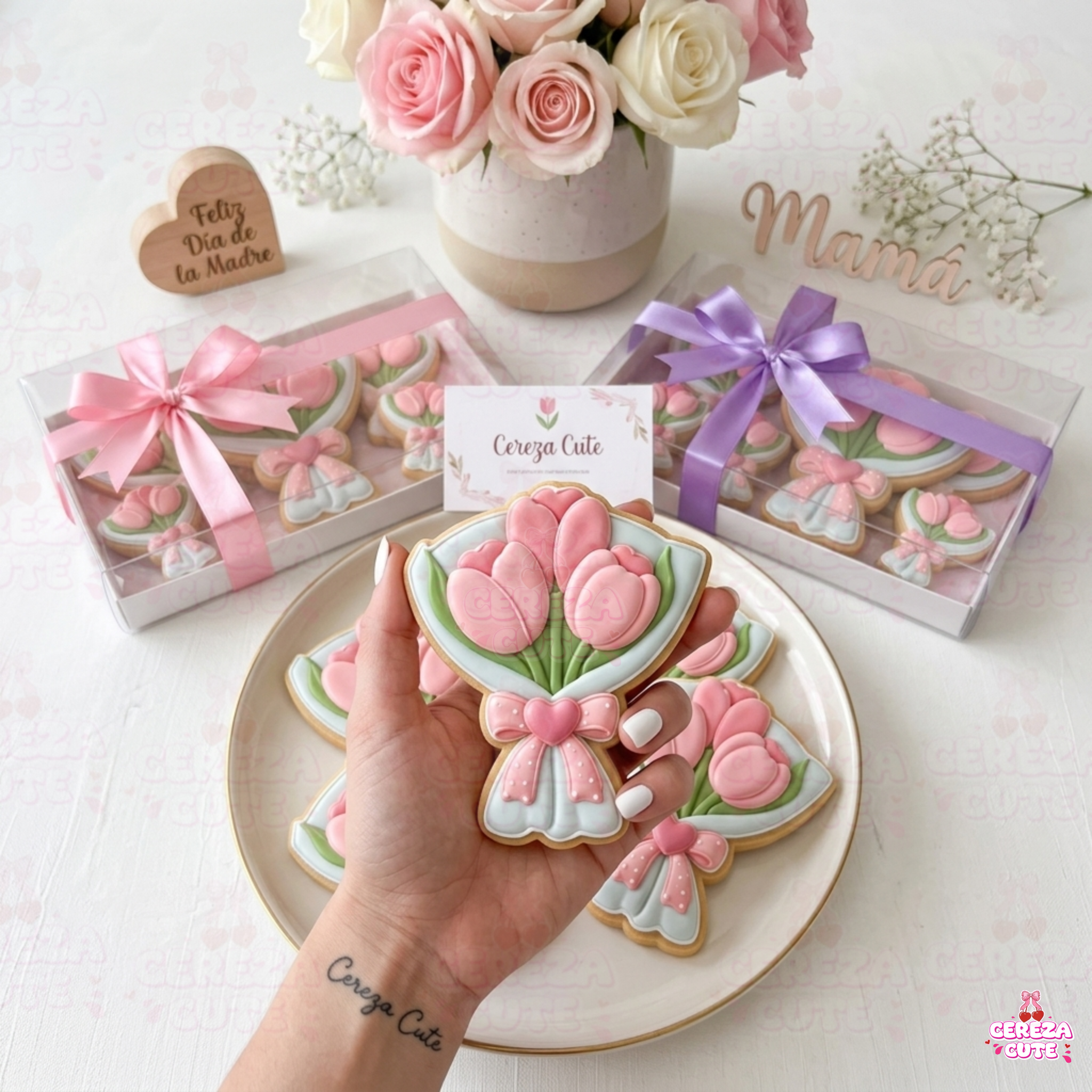 Cortador y sello de galletas Ramo de flores Tulipanes para fondant reposteria, galletas, masa fria y manualidades.
