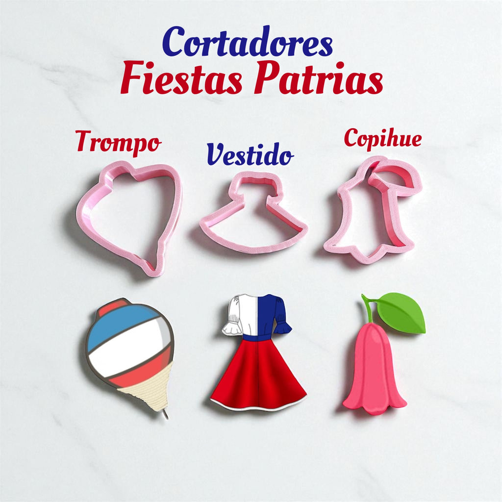 Pack 9 Cortadores de galletas Fechas Patrias para fondant reposteria, galletas, masa fria y manualidades.