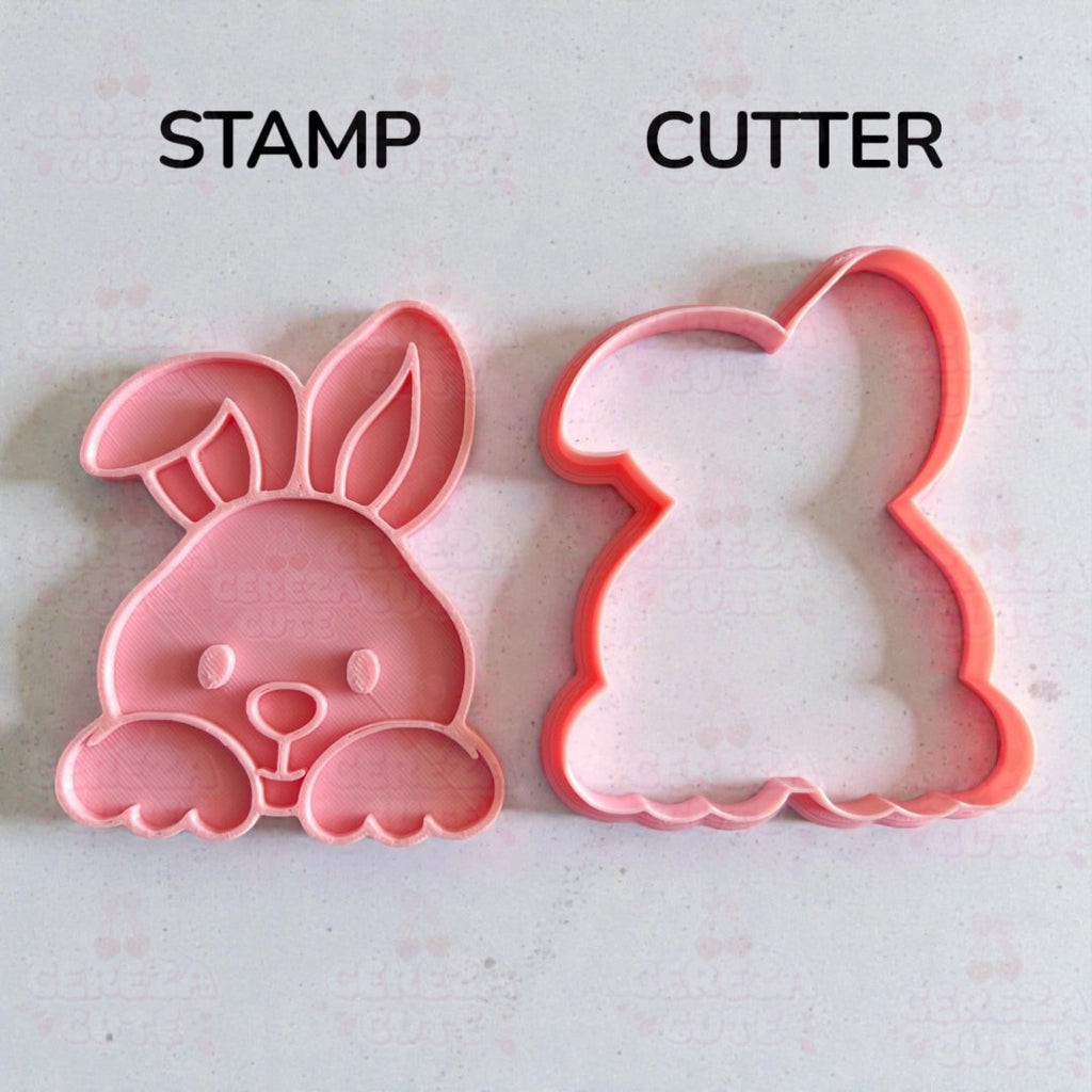 Cortador y sello de galleta Cara de conejo pascua para fondant reposteria, galletas, masa fria y manualidades.