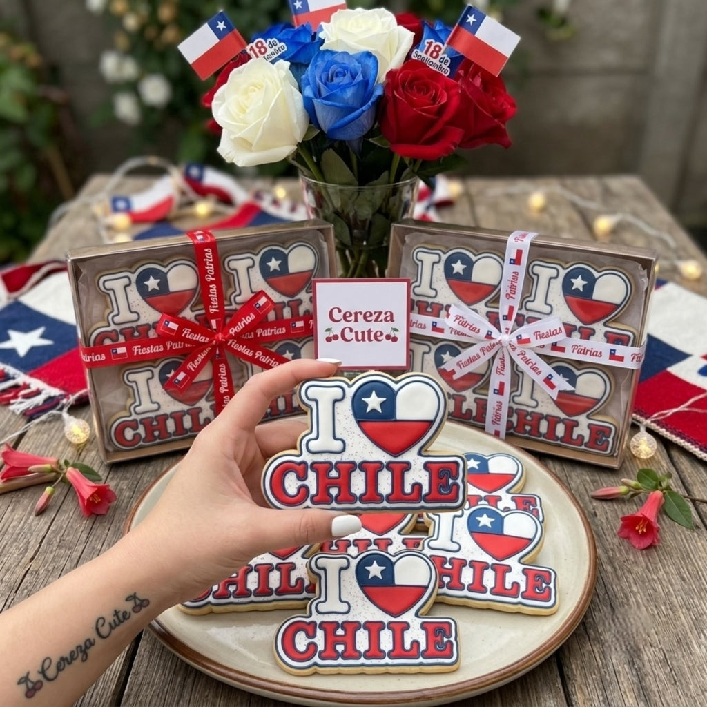 Cortador y sello de galleta Yo amo Chile para fondant reposteria, galletas, masa fria y manualidades.