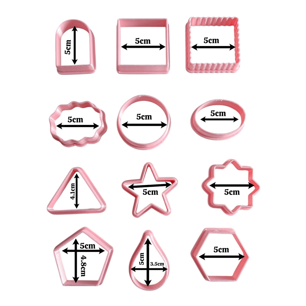 Pack 12 Cortadores de galletas Figuras geometricas para fondant reposteria, galletas, masa fria y manualidades.