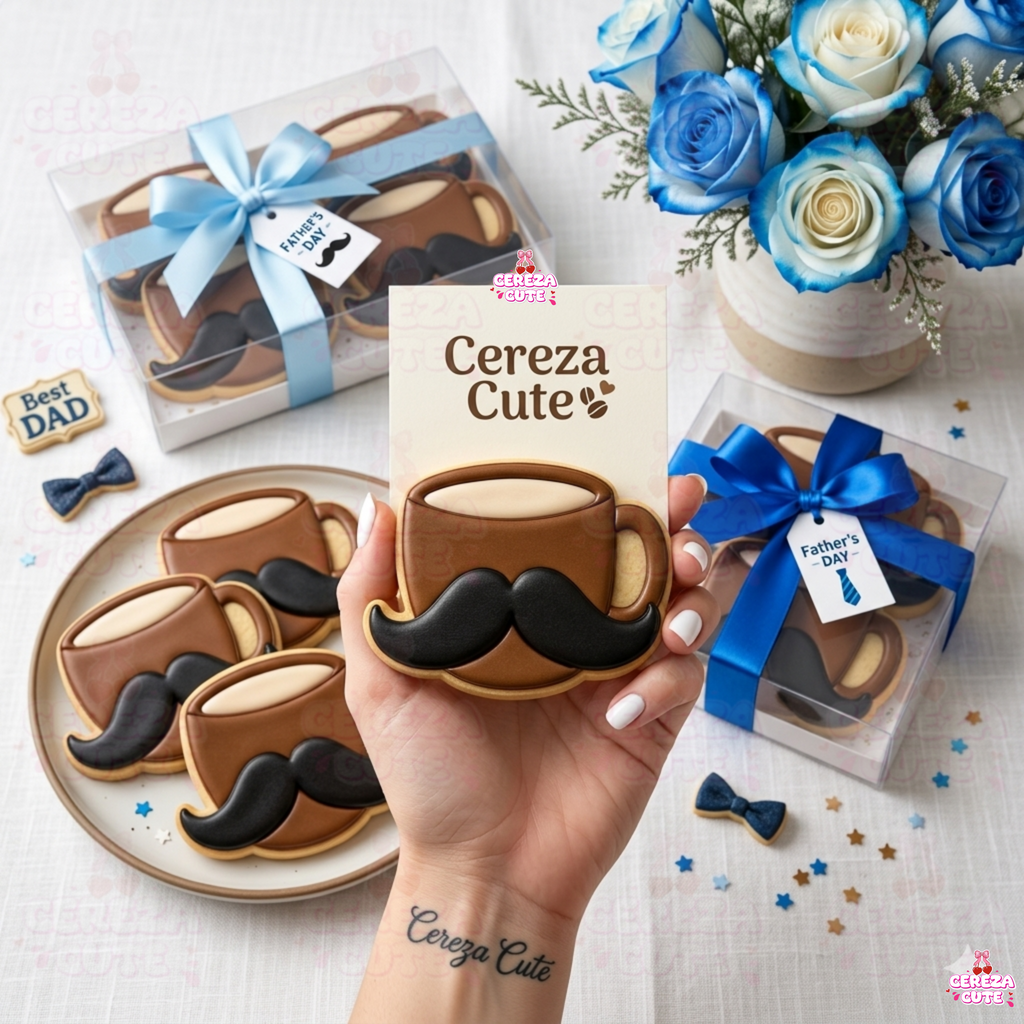 Cortador y sello de galletas taza cafe de bigotes para fondant reposteria, galletas, masa fria y manualidades.