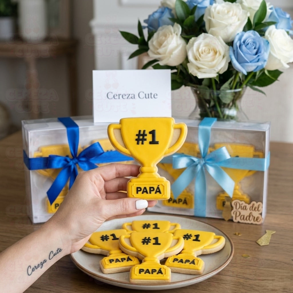 Cortador y sello de galletas Trofeo dia del padre para fondant reposteria, galletas, masa fria y manualidades.