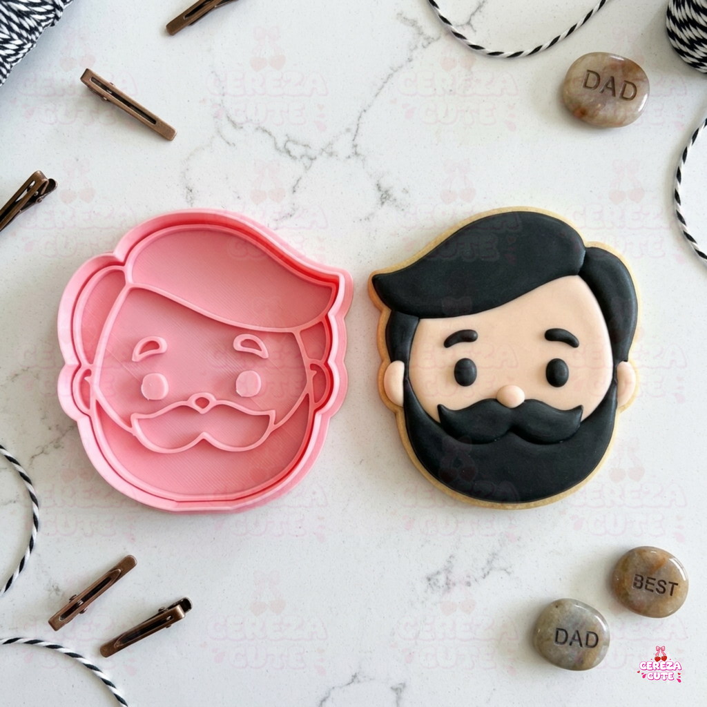 Cortador y sello de galletas Hombre con bigotes para fondant reposteria, galletas, masa fria y manualidades.