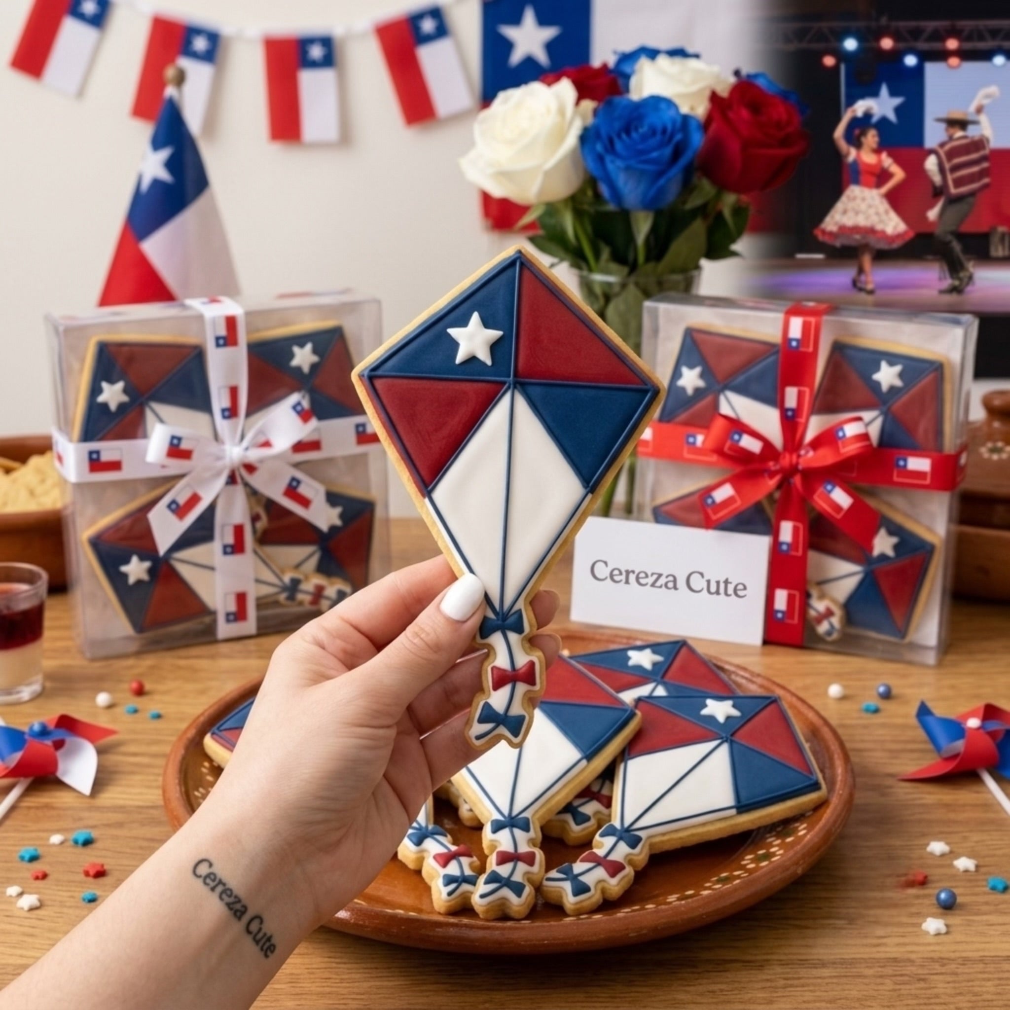 Cortador y sello de galleta Cometa Chile para fondant reposteria, galletas, masa fria y manualidades.