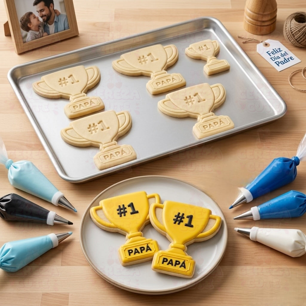 Cortador y sello de galletas Trofeo dia del padre para fondant reposteria, galletas, masa fria y manualidades.