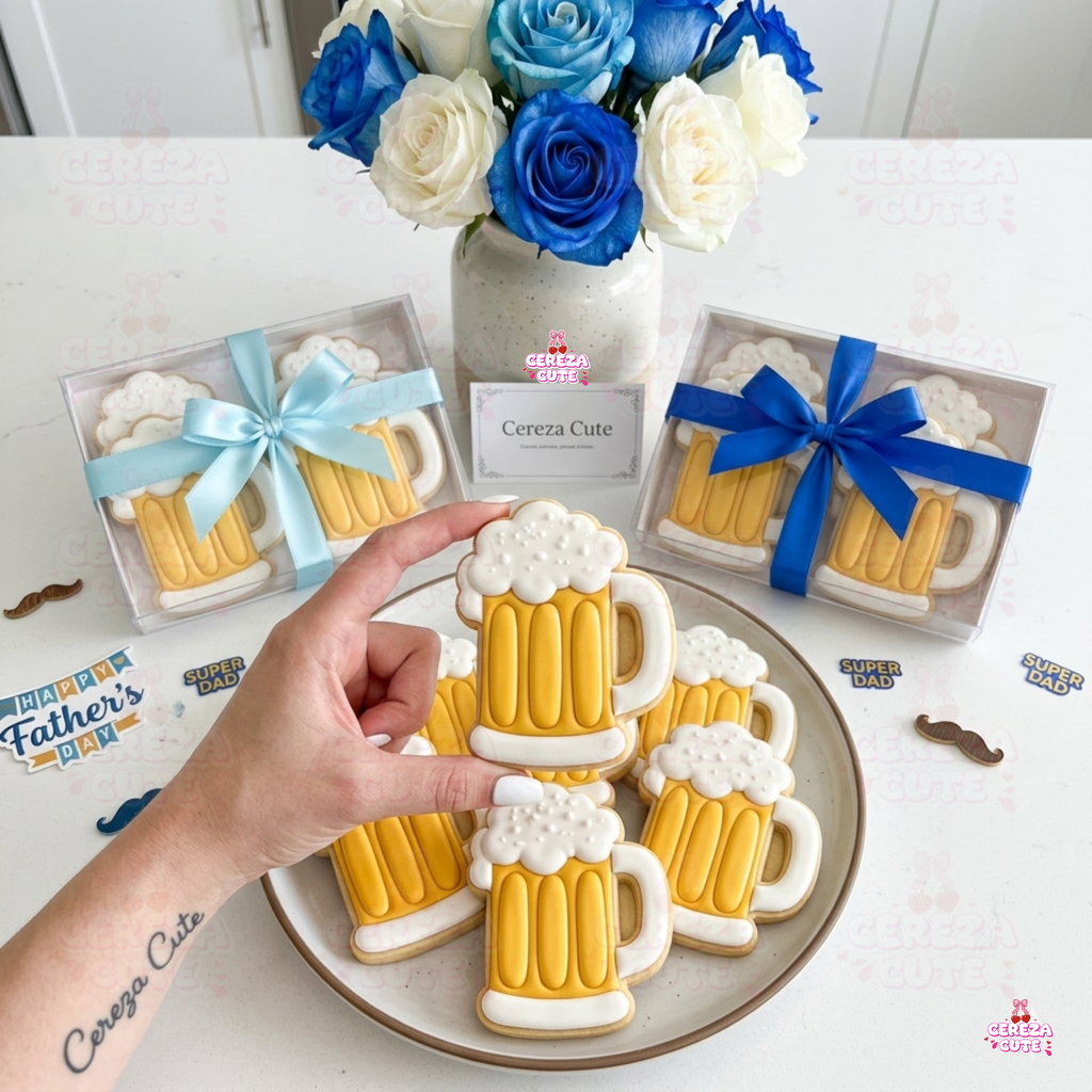 Cortador y sello de galletas Cerveza dia del padre para fondant reposteria, galletas, masa fria y manualidades.