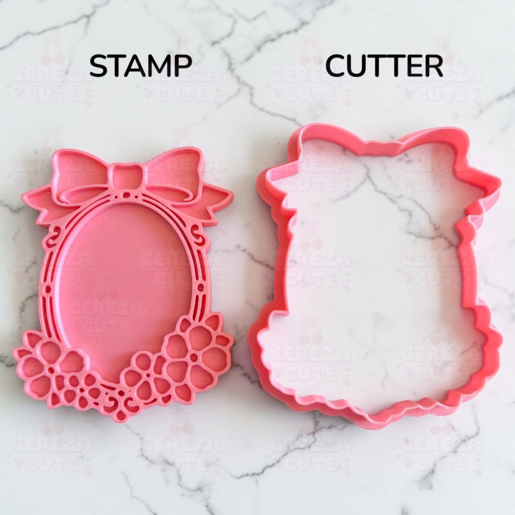 Cortador y sello de galleta Marco floral coquette para fondant reposteria, galletas, masa fria y manualidades.