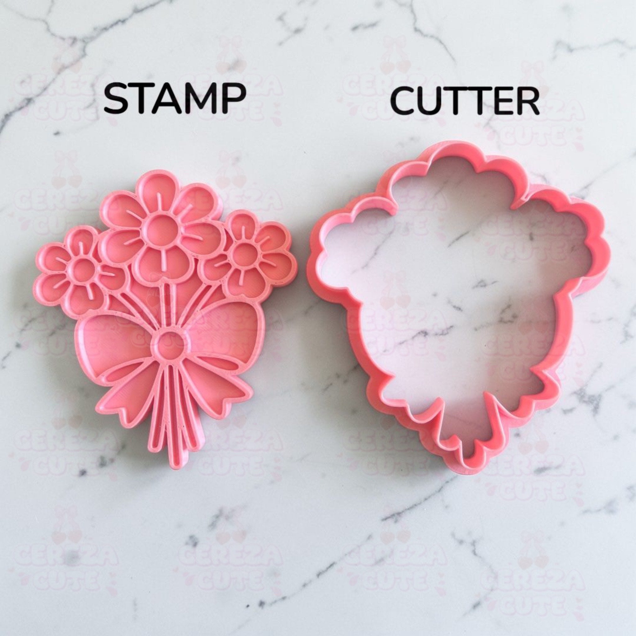 Cortador y sello de galletas Ramos de flores con lazo para fondant reposteria, galletas, masa fria y manualidades.
