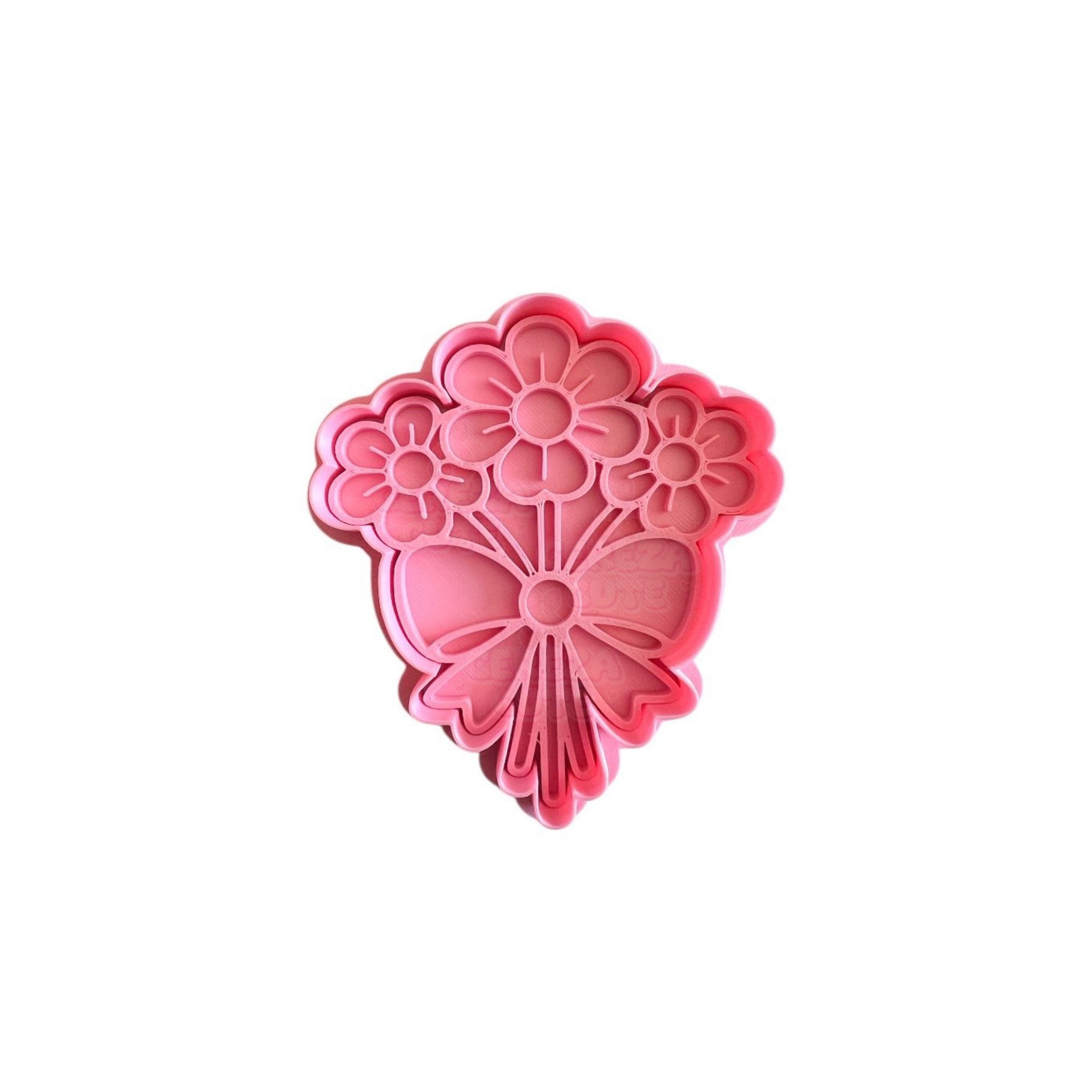 Cortador y sello de galletas Ramos de flores con lazo para fondant reposteria, galletas, masa fria y manualidades.