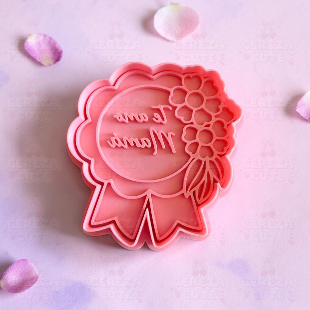 Cortador y sello de galletas Medalla TE AMO MAMA para fondant reposteria, galletas, masa fria y manualidades.