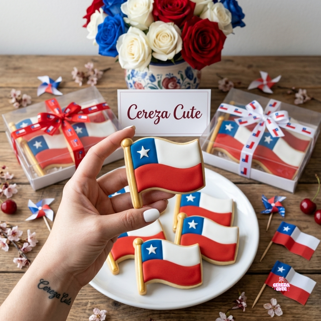Cortador y sello de galleta Bandera de Chile para fondant reposteria, galletas, masa fria y manualidades.