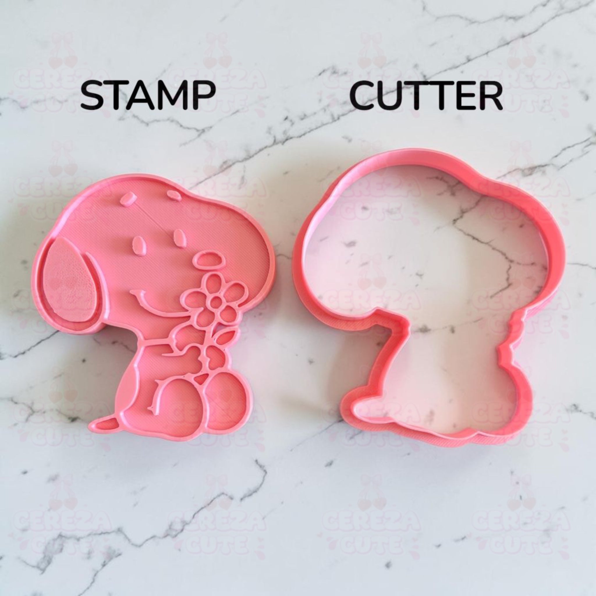 Cortador y sello de galleta perro animado con flores para fondant reposteria, galletas, masa fria y manualidades.