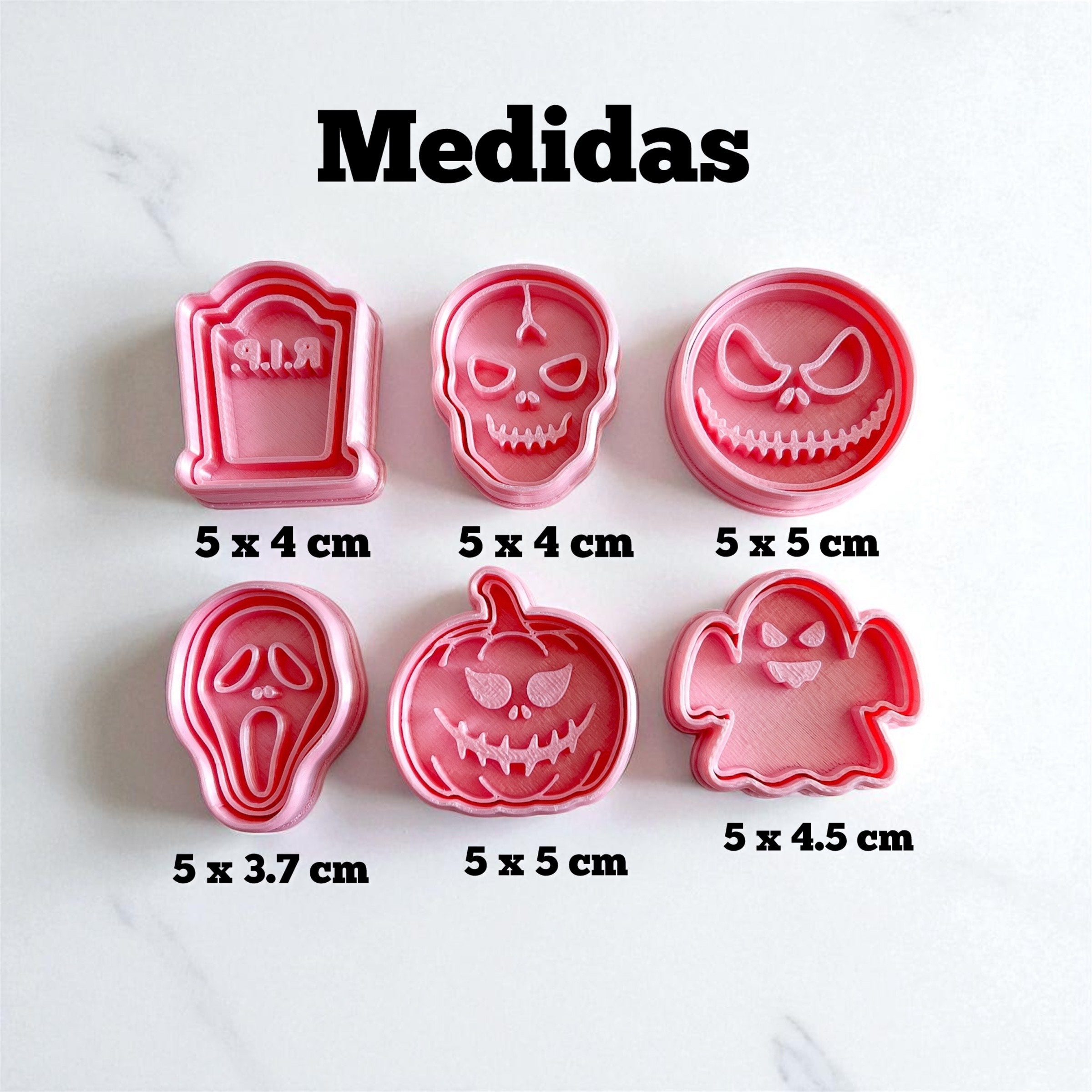 Cortadores y sellos de galletas, Set de 6 figuras de Hallowen 5cm fantasma, calabaza ataud,  fondant reposteria, galletas, masa fria y manualidades