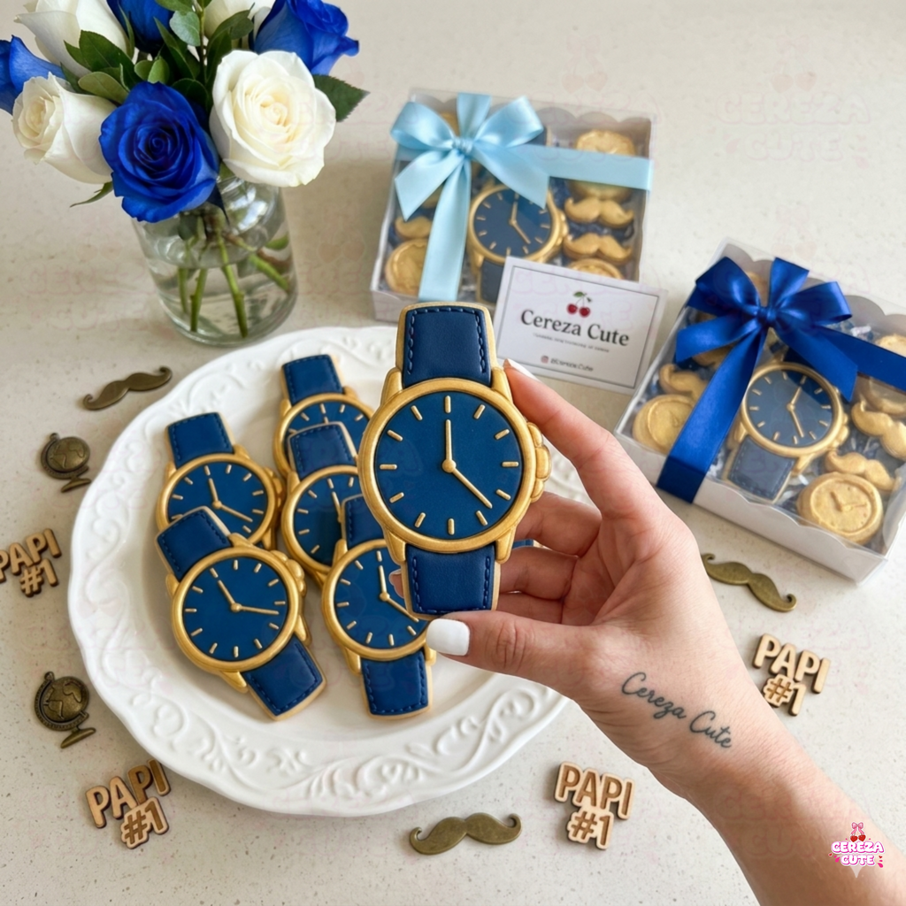 Cortador y sello de galletas Reloj dia del padre para fondant reposteria, galletas, masa fria y manualidades.