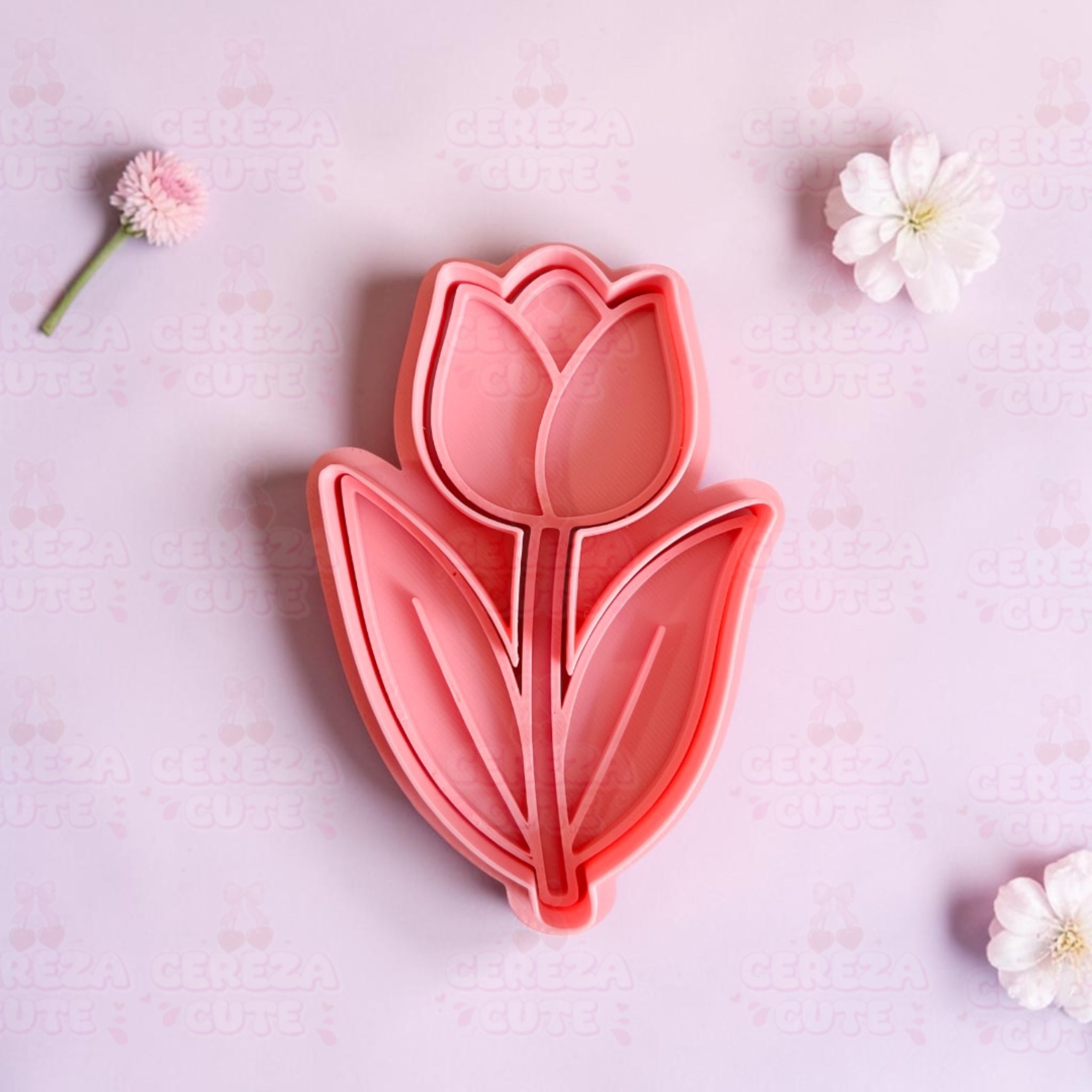 Cortador y sello de galletas Tulipanes para fondant reposteria, galletas, masa fria y manualidades.