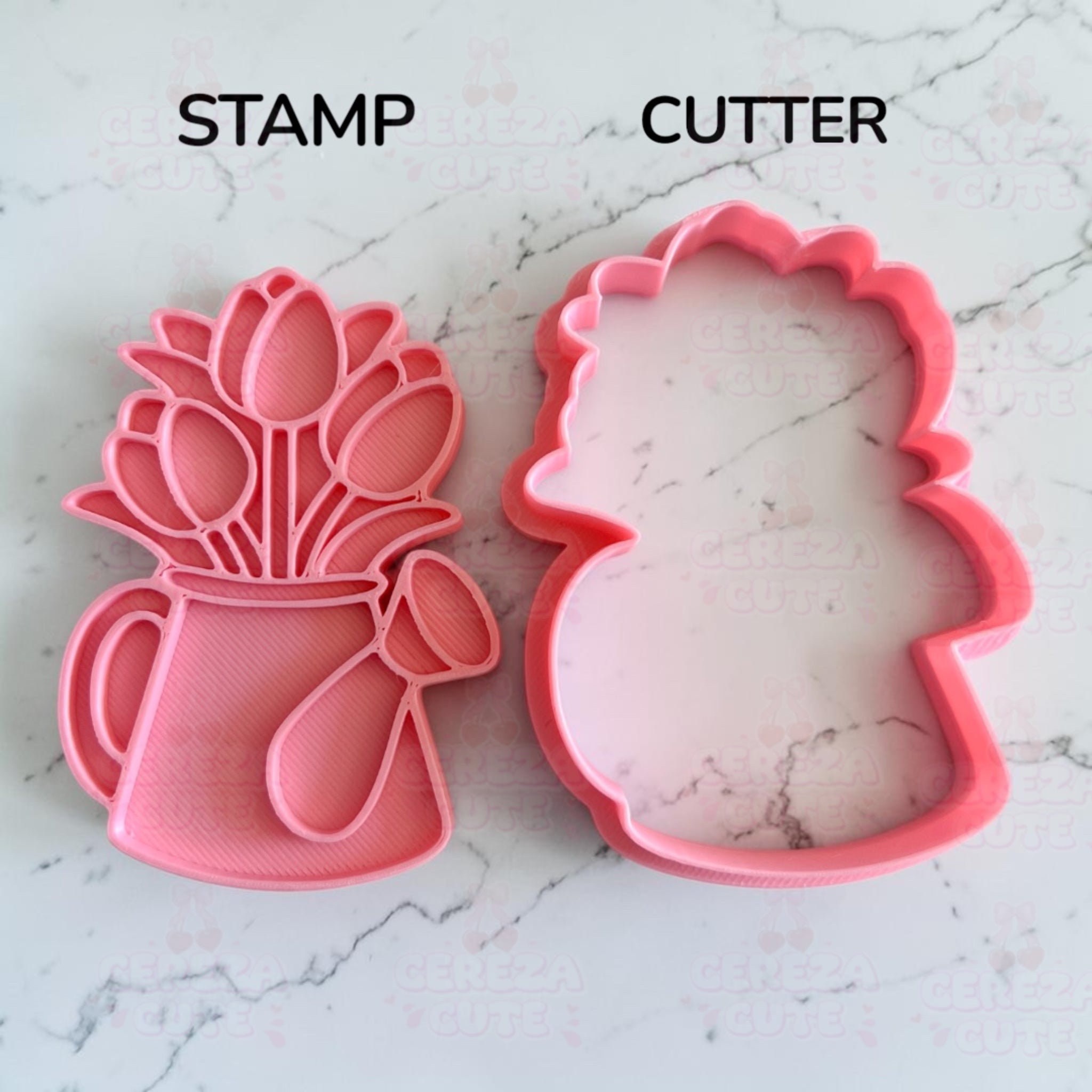Cortador y sello de galletas Regador tulipanes para fondant reposteria, galletas, masa fria y manualidades.