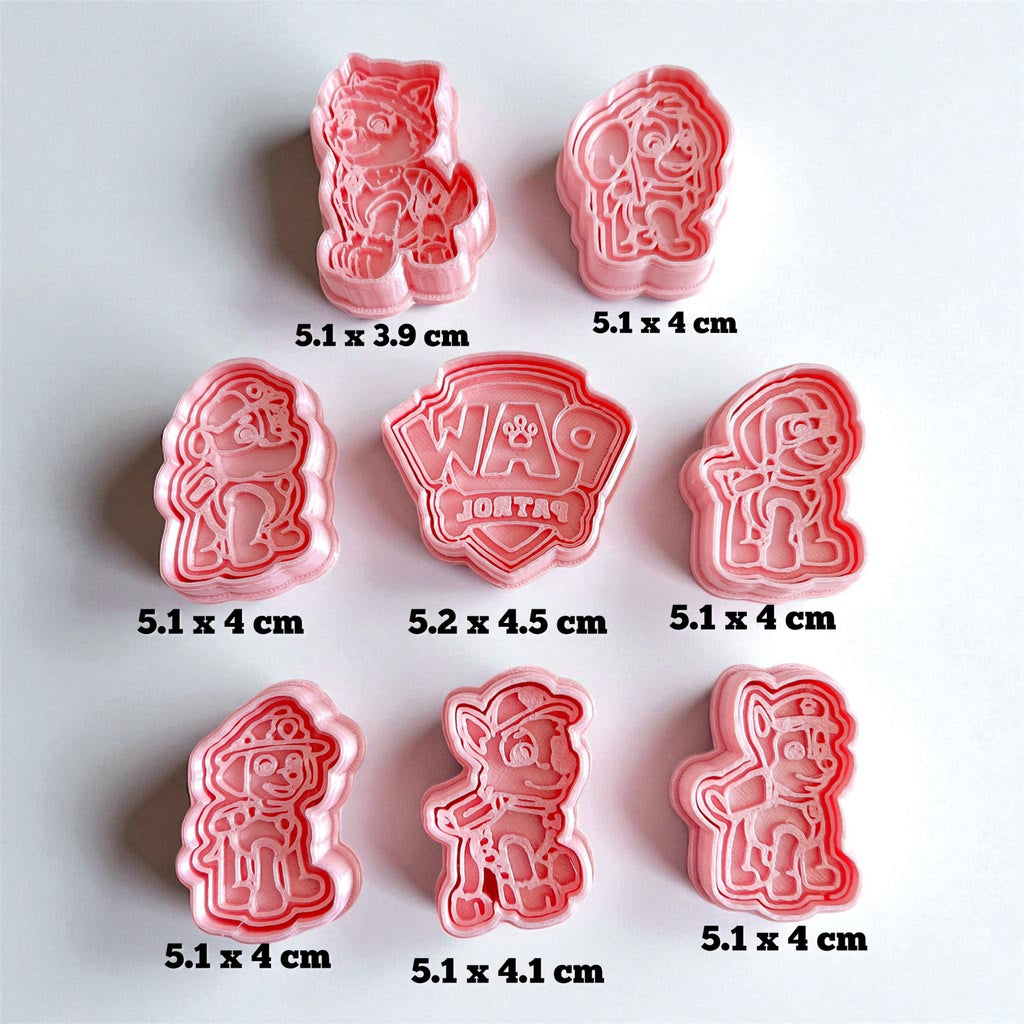 Cortadores y sellos de galletas, Set de 8 figuras de patrulla canina perros de pelicula tematica de 5cm para fondant, reposteria, galletas, masa fria y manualidades