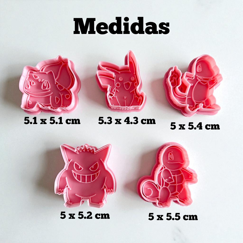 Cortadores y sellos de galletas, Set de 5 figuras de Anime de pelicula tematicos 5cm para fondant, reposteria, galletas, masa fria y manualidades.