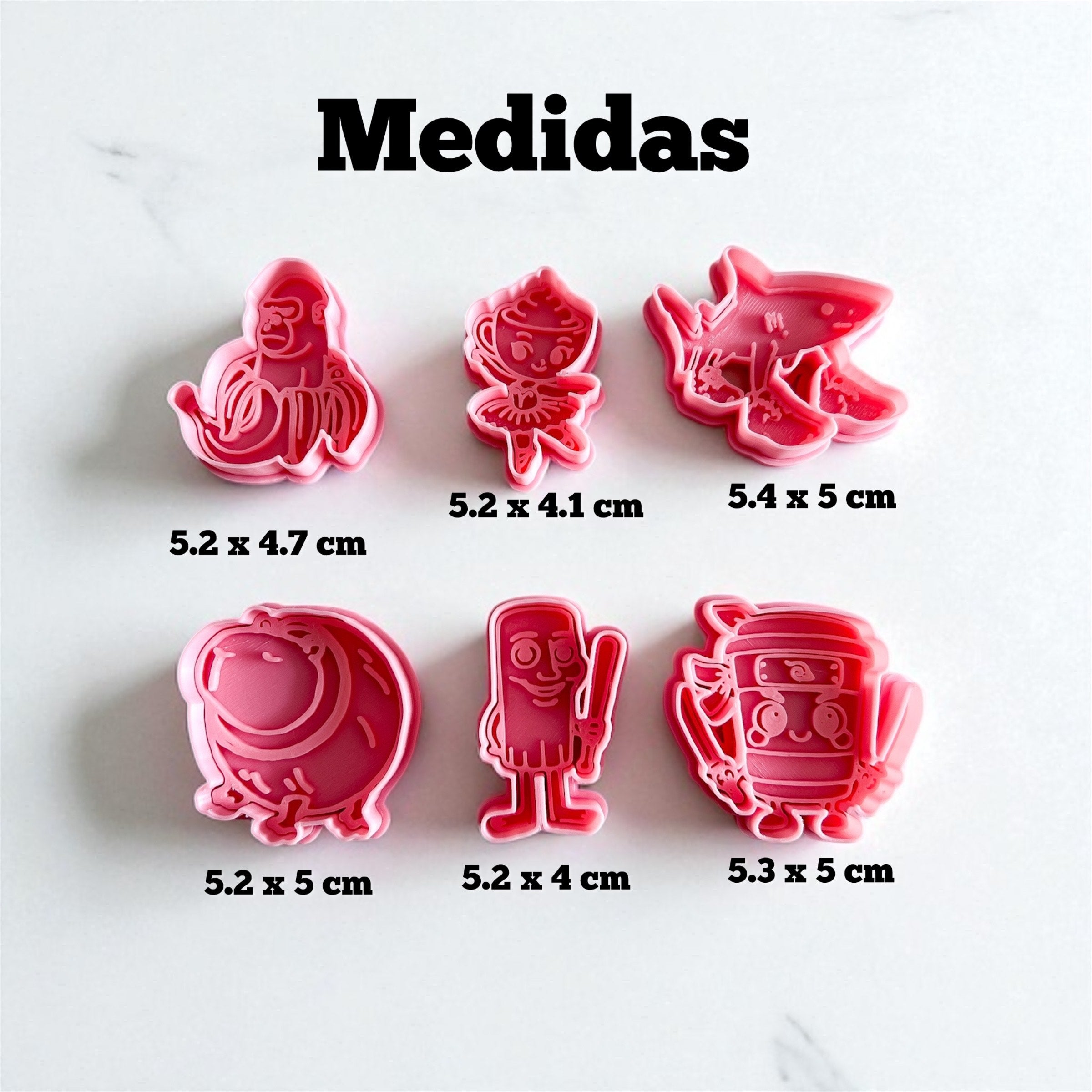 Cortadores y sellos de galletas, Set de 6 figuras de Tralalero Tralala de 5cm para fondant, reposteria, galletas, masa fria y manualidades.