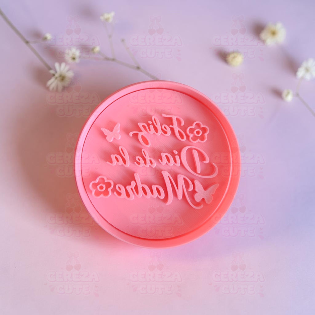 Cortador y sello de galletas letra Stamp Feliz dia la madre para fondant reposteria, galletas, masa fria y manualidades.