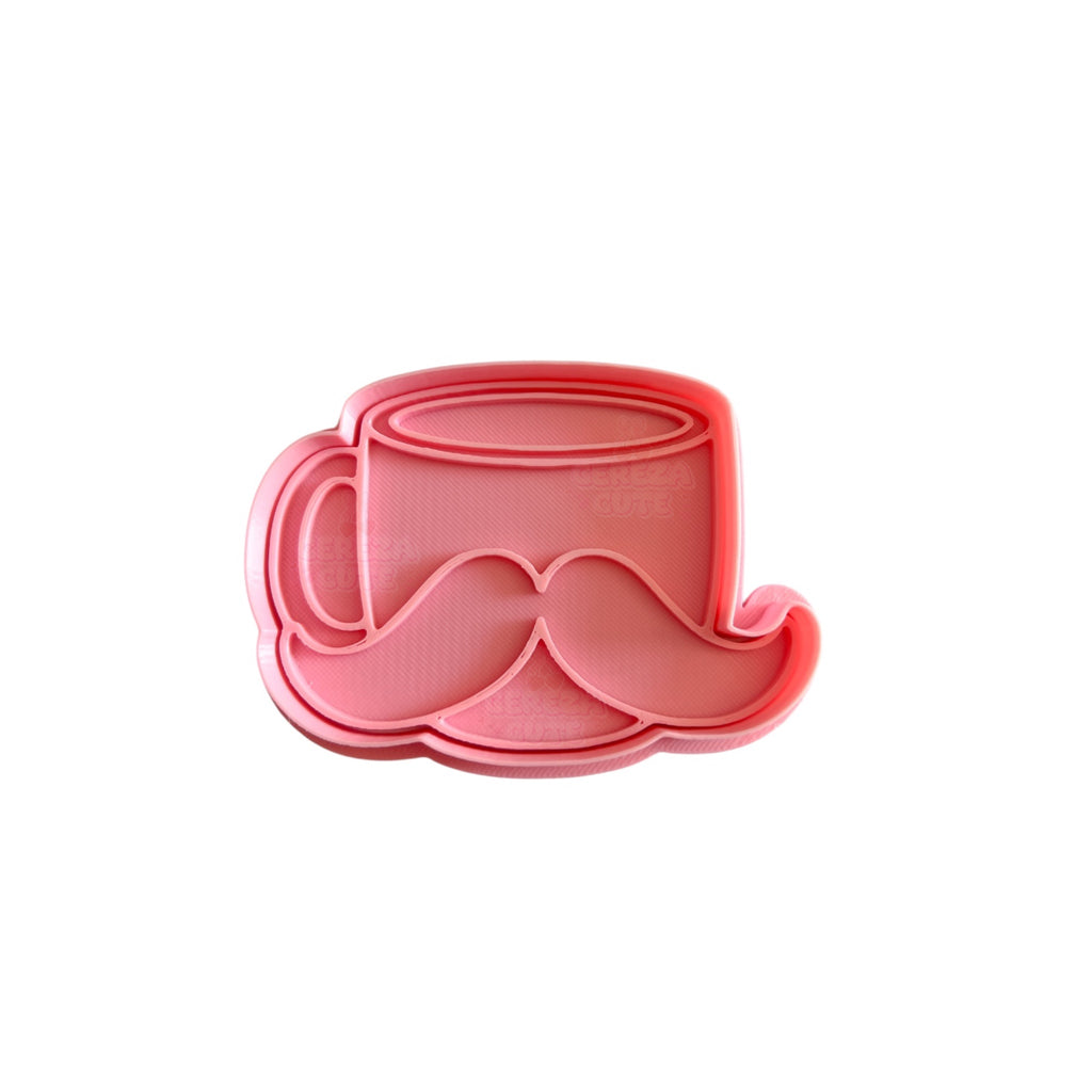 Cortador y sello de galletas taza cafe de bigotes para fondant reposteria, galletas, masa fria y manualidades.