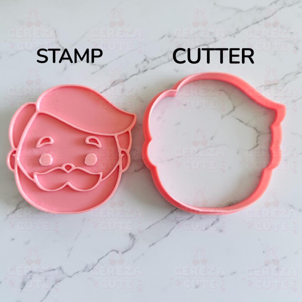 Cortador y sello de galletas Hombre con bigotes para fondant reposteria, galletas, masa fria y manualidades.
